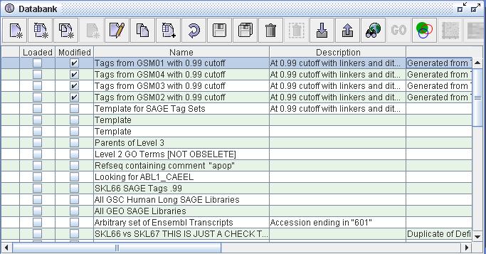 An image of the Databank with newly created Queries from the example Template