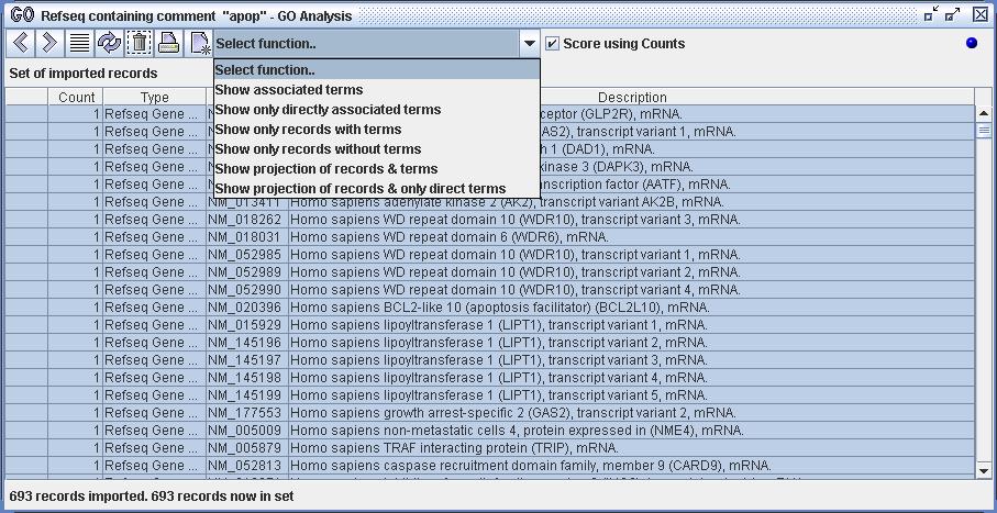Refseq records imported for GO Analysis