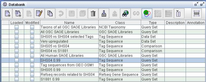 Screenshot of databank - Tag Sequence selected