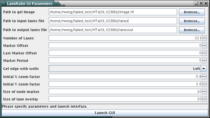 Panel for parameter specification for the lane adjustment interface