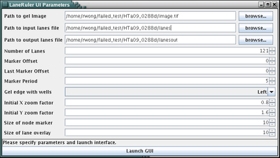 Panel for parameter specification for the lane adjustment interface